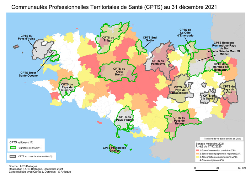 Carte des CPTS en Bretagne