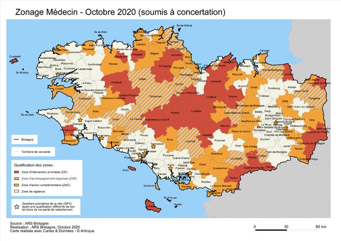 Carte zonage Médecin de l'ARS Bretagne