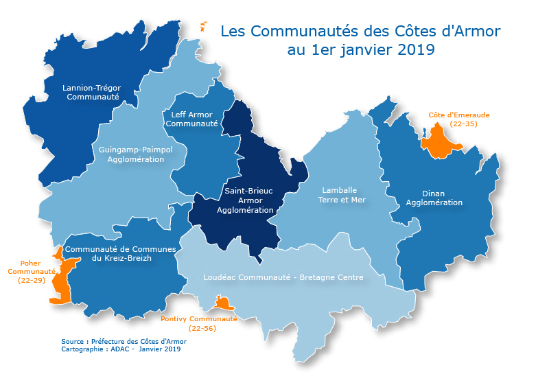 Communautés de communes et d'Agglomération en Côtes d'Armor
